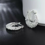 Womens 925 Sterling Silver Round Classic Filigree Hoop Earrings 1.1 inch