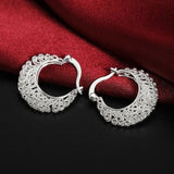 Womens 925 Sterling Silver Round Classic Filigree Hoop Earrings 1.1 inch