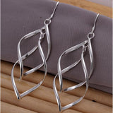 Womens 925 Sterling Silver Twist Spiral Long Drop Dangle Charm Earrings 