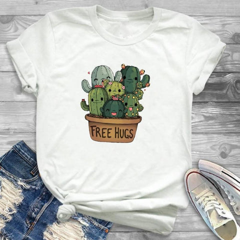 Women’s Fashion Free Hug Plants Cactus Print Graphic T Shirt T-Shirt Tee Shirt Tees