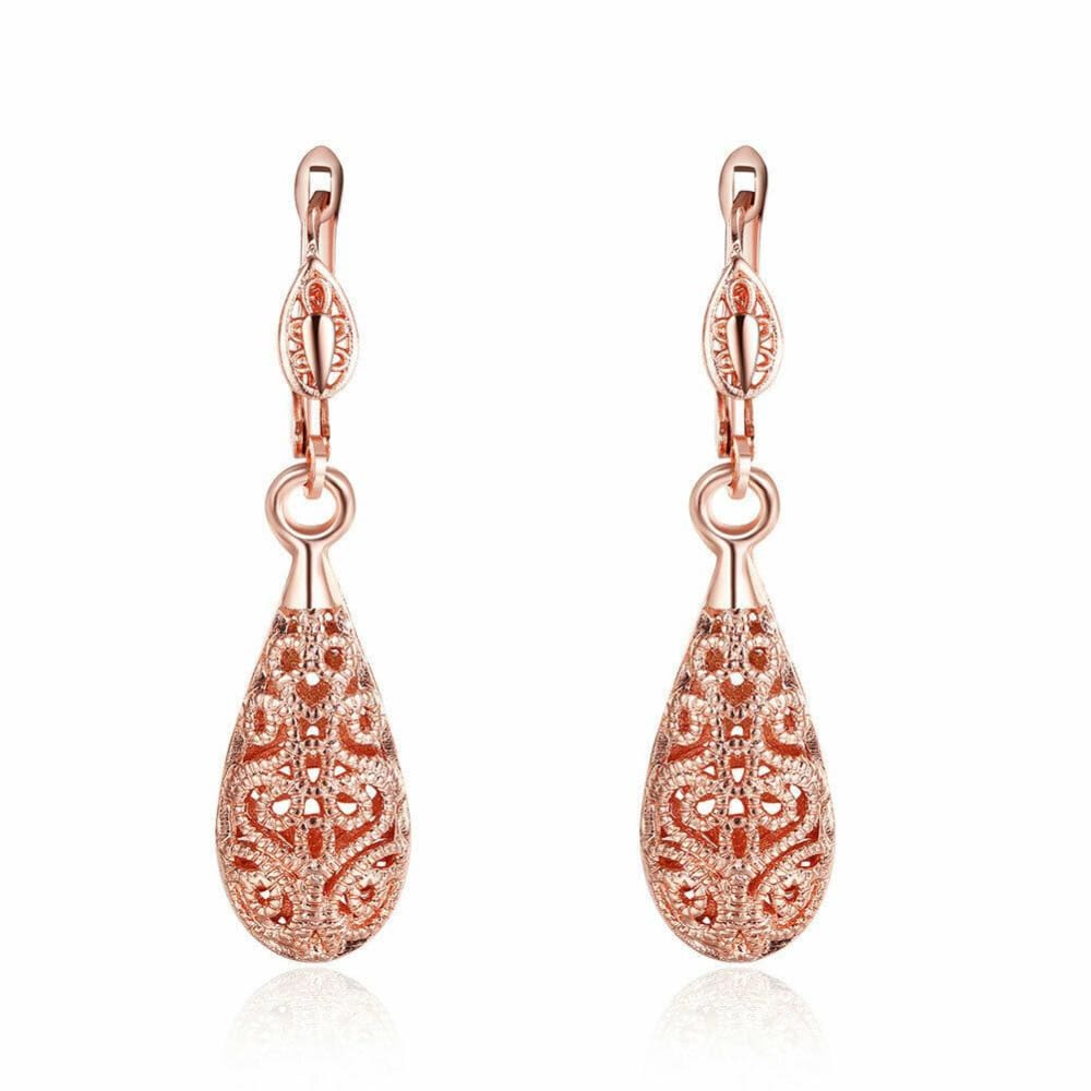 Womens Stunning 18K Rose Gold Filled White Topaz Dangle Drop Leverback Earrings