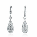 Womens Stunning 18K Rose Gold Filled White Topaz Dangle Drop Leverback Earrings