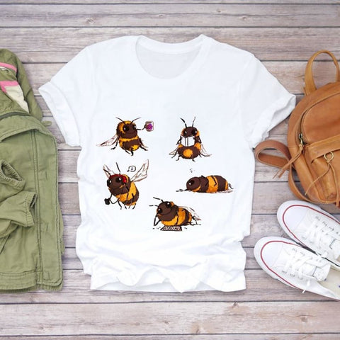 Women’s T-shirts Bee Busy Day Coffee Cartoon Kawaii Graphic Top Print Shirt Tee T-Shirt